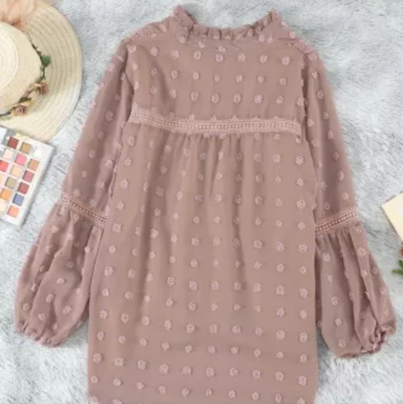 β€οΈπHPπNew Ruffled Swiss Dot Split Neck Ruffle Babydoll Blouse - Picture 11 of 16